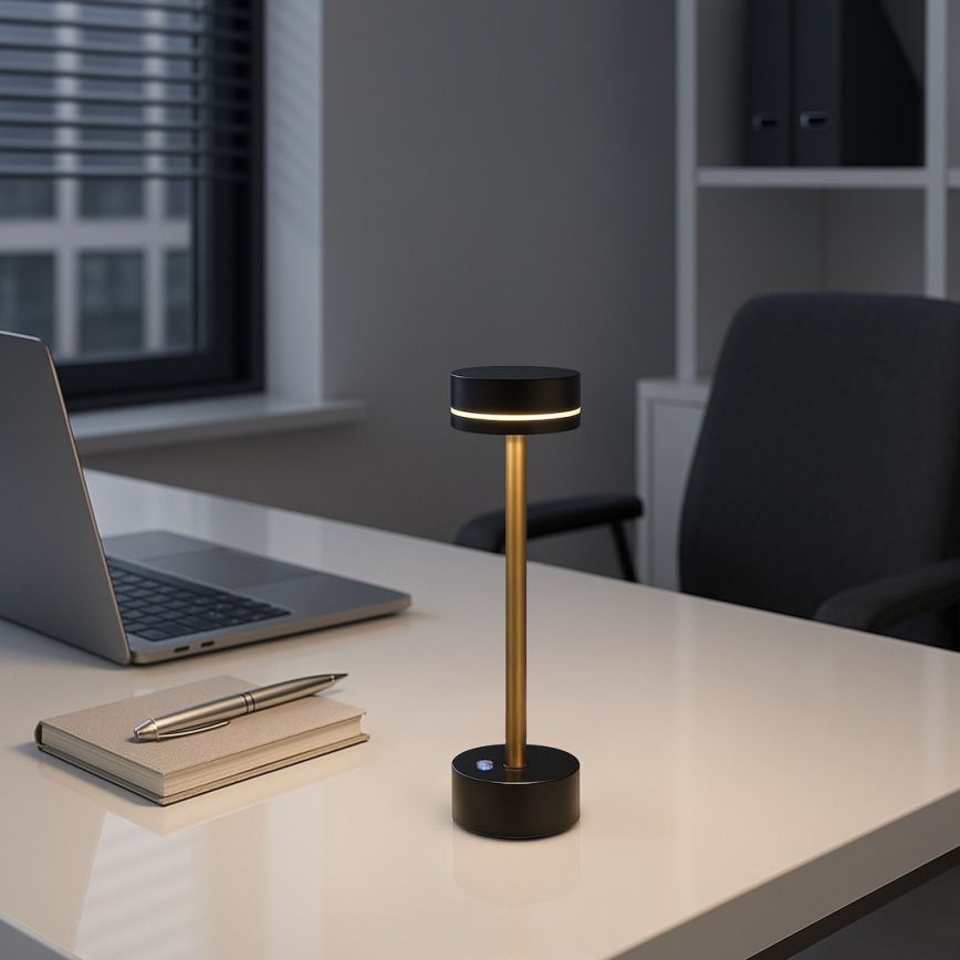 LED-dimmbare, wiederaufladbare Tischlampe SAM LED/5W/5V 3600 mAh schwarz/gold