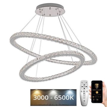 LED dimmbarer Kristall-Kronleuchter an Kabel LED/160W/230V 3000-6500K Silber + Fernbedienung
