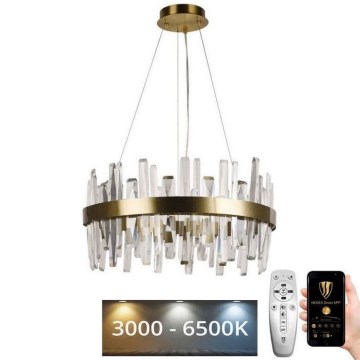 LED dimmbarer Kristall-Pendelleuchter an Kabel LED/80W/230V 3000-6500K gold + Fernbedienung