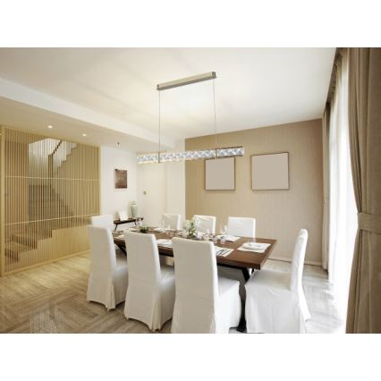 LED-dimmbarer Kristall-Pendelleuchter an Stahlseil ENRIQUE LED/20W//230V 3000-6000K + Fernbedienung