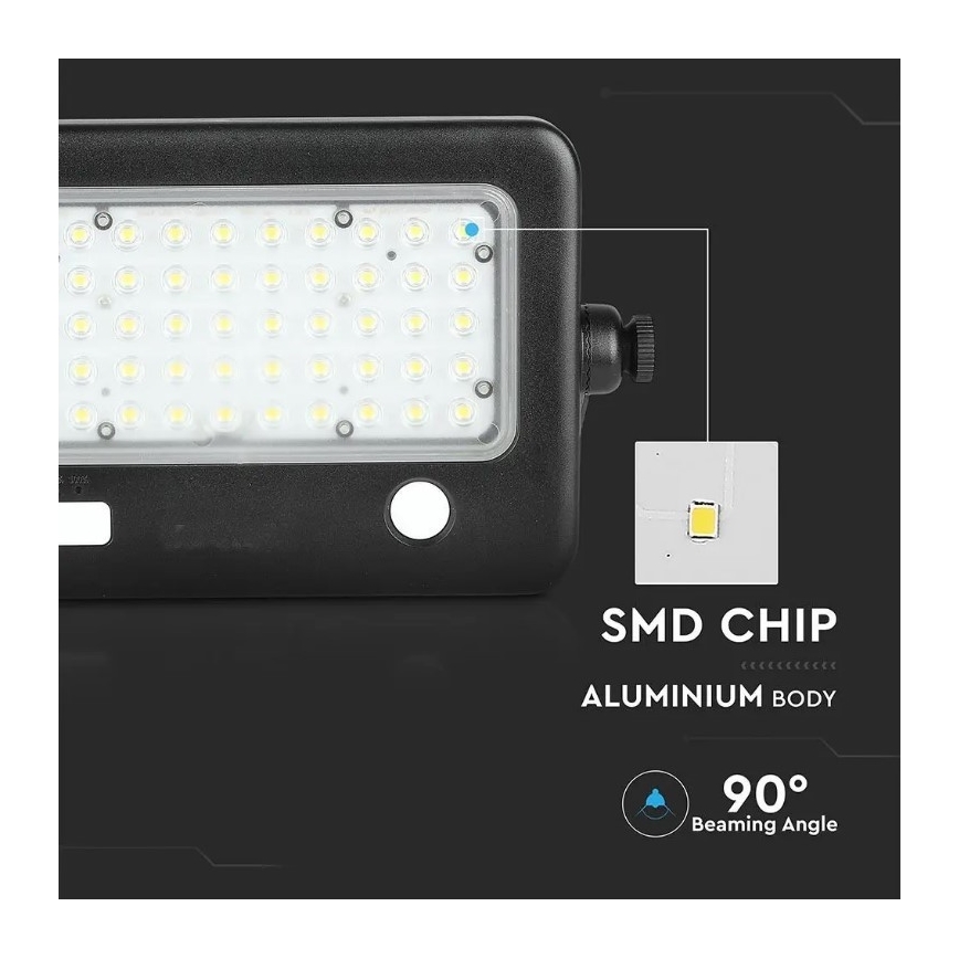 LED dimmbarer Solarstrahler mit Sensor LED/10W/3,7V 4000K IP65 7200 mAh + USB-Anschluss