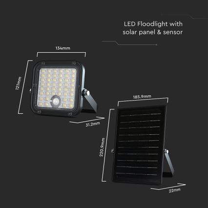 LED dimmbarer Solarstrahler mit Sensor LED/10W/3,7V 4000/6000K IP65 3600 mAh + Fernbedienung