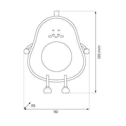 LED-dimmbares, wiederaufladbares Kinder-Nachtlicht mit Touch-Bedienung AVOCADO LED/1W/5V 1200 mAh
