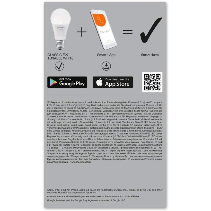 LED-Dimmbirne SMART+ E27/9,5W/230V 2.700K-6.500K - Ledvance