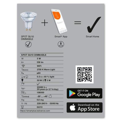 LED-Dimmbirne SMART+ GU10/5W/230V 2.700K - Ledvance