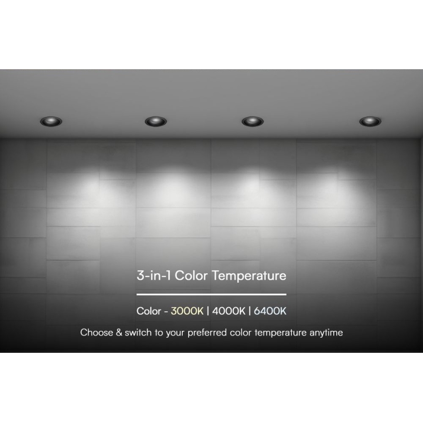 LED Einbauleuchte LED/18W/230V 3000/4000/6400K Ø 10,6 cm schwarz