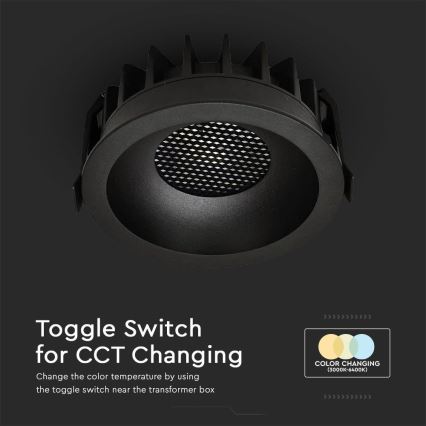 LED-Einbauleuchte LED/12W/230V 3000/4000/6400K ø 8,6 cm schwarz