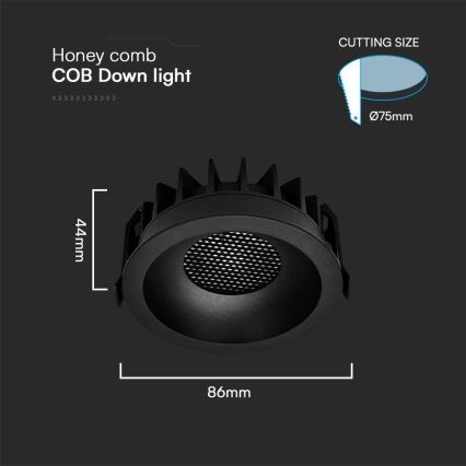 LED-Einbauleuchte LED/12W/230V 3000/4000/6400K ø 8,6 cm schwarz