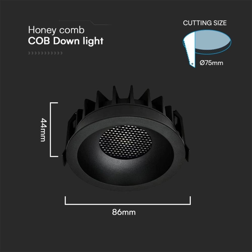 LED-Einbauleuchte LED/12W/230V 3000/4000/6400K ø 8,6 cm schwarz