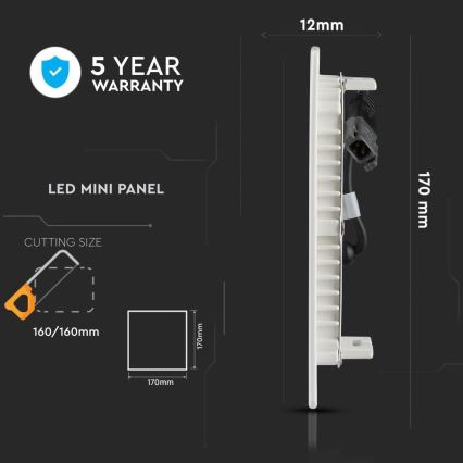 LED-Einbauleuchte LED/12W/230V 6400K quadratisch