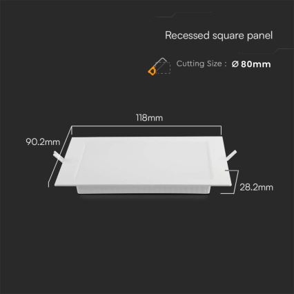 LED-Einbauleuchte LED/3W/230V 9x9 cm 6500K weiß