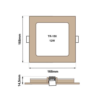LED-Einbauleuchte SQUARE LED/12W/230V 4200K 16,8x16,8 cm braun
