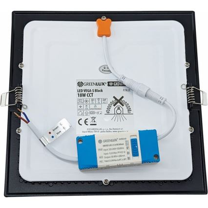 LED-Einbauleuchte VEGA LED/18W/230V 2900/3900/5800K 22,5x22,5 cm schwarz