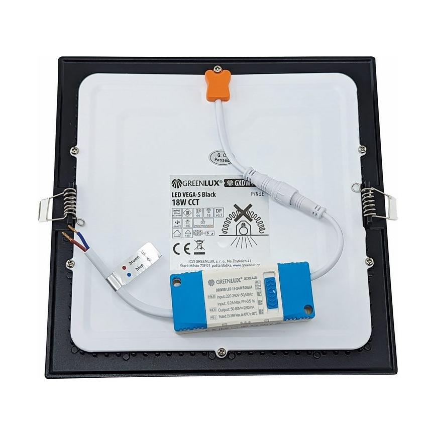 LED-Einbauleuchte VEGA LED/18W/230V 2900/3900/5800K 22,5x22,5 cm schwarz