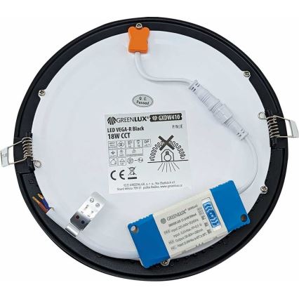 LED-Einbauleuchte VEGA LED/18W/230V 2900/3900/5800K d 22,5 cm schwarz