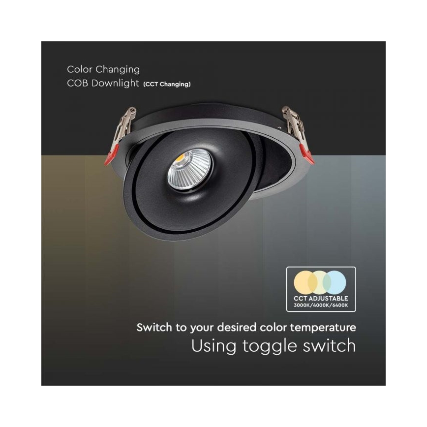 LED Einbaustrahler LED/20W/230V 3000/4000/6400K d 16,5 cm schwarz