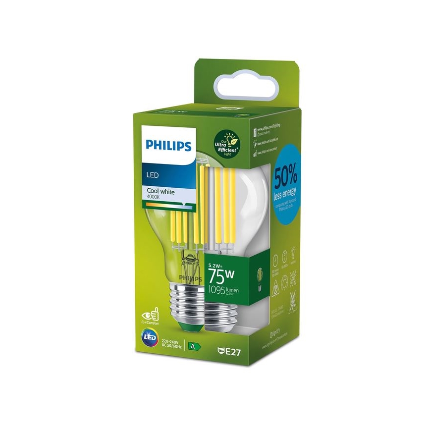 LED-Filamentlampe Philips A60 E27/5,2W/230V 4000K