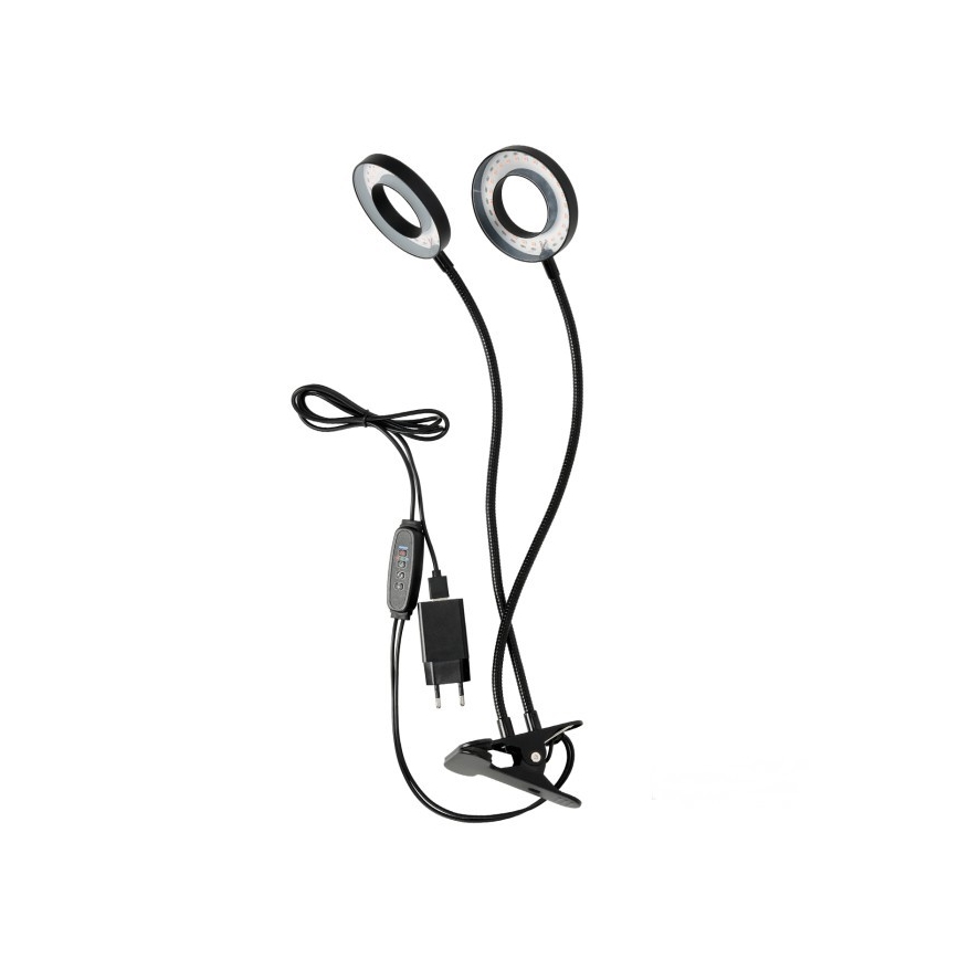 LED dimmbare flexible Tischlampe mit Clip zur Pflanzenzucht VITARO 2xLED/4W/230V schwarz