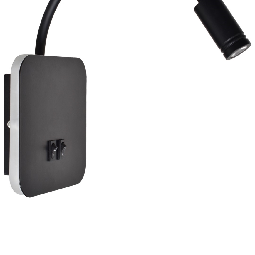 LED Flexibler Wandleuchte BASE 1xLED/8W+1xLED/2W/230V schwarz/silber