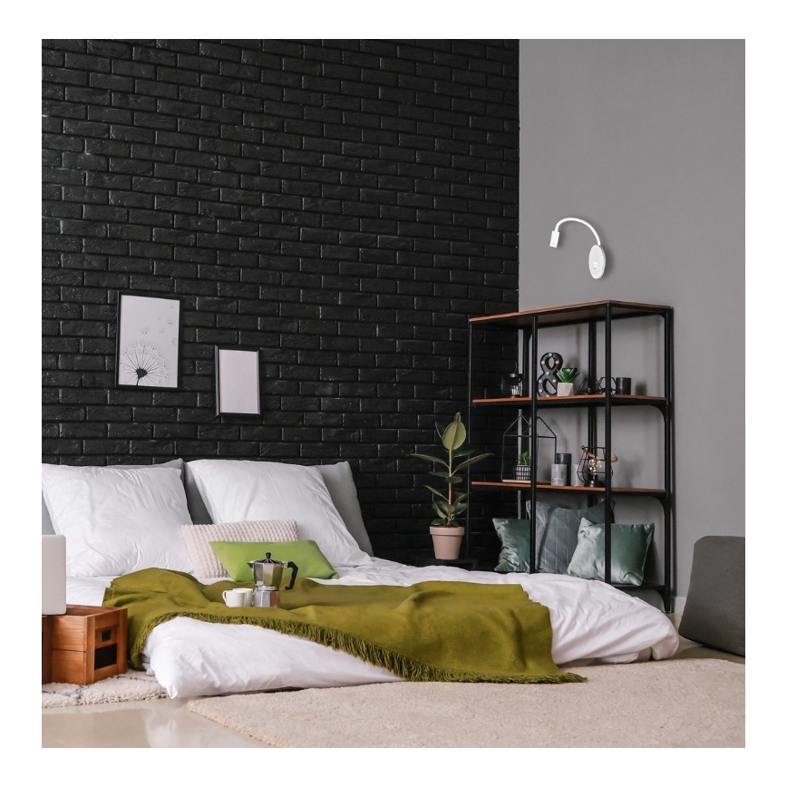 LED Flexibles Wandleuchte mit USB BASE 1xLED/8W+1xLED/2W/230V Weiß/Silber