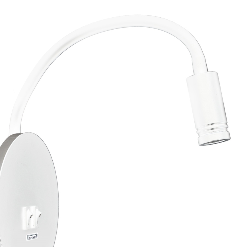 LED Flexibles Wandleuchte mit USB BASE 1xLED/8W+1xLED/2W/230V Weiß/Silber
