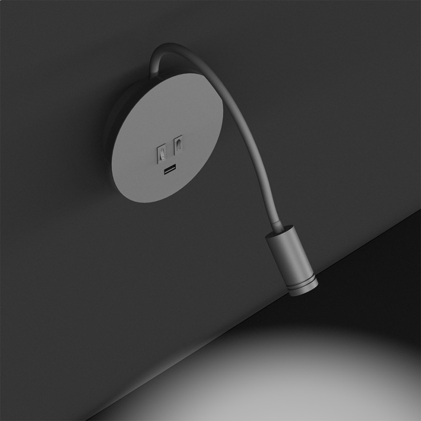 LED Flexibles Wandleuchte mit USB BASE 1xLED/8W+1xLED/2W/230V Weiß/Silber