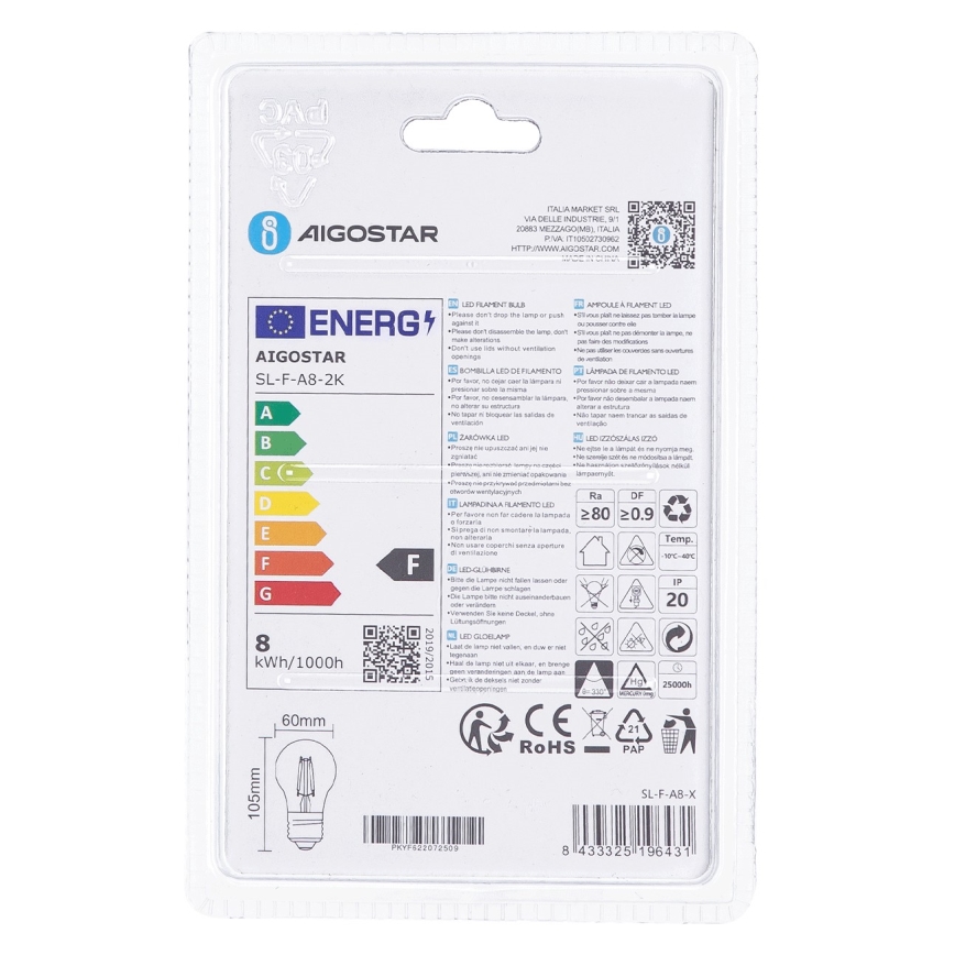 LED Glühbirne A60 E27/8W/230V 2200K - Aigostar