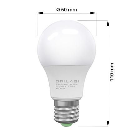 LED-Glühbirne ECOLINE A60 E27/10W/230V 6.500K - Brilagi