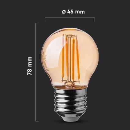 LED Glühbirne FILAMENT AMBER G45 E27/4W/230V 2200K