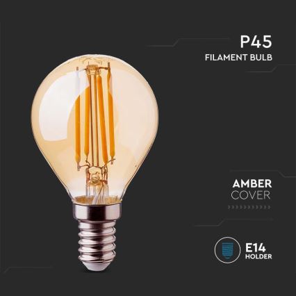 LED Glühbirne FILAMENT AMBER P45 E14/4W/230V 2200K