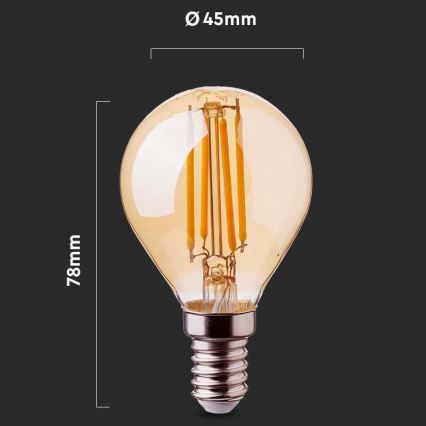 LED Glühbirne FILAMENT AMBER P45 E14/4W/230V 2200K