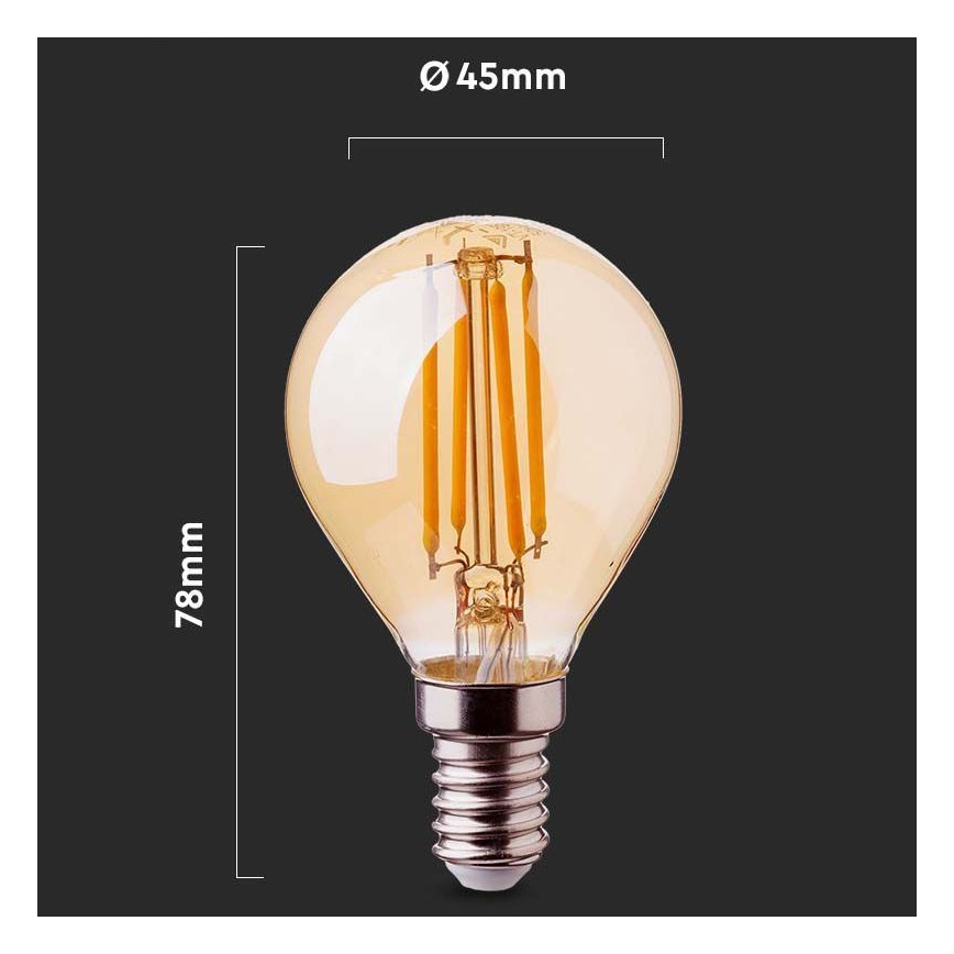 LED Glühbirne FILAMENT AMBER P45 E14/4W/230V 2200K