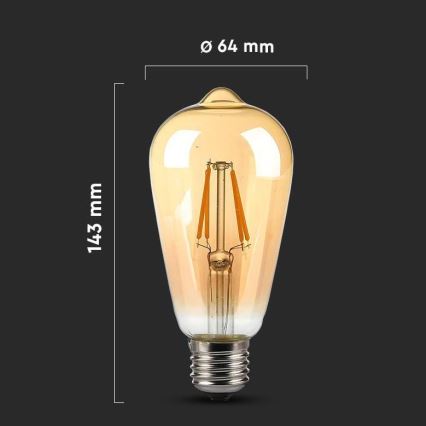 LED Glühbirne FILAMENT AMBER ST64 E27/8W/230V 2200K