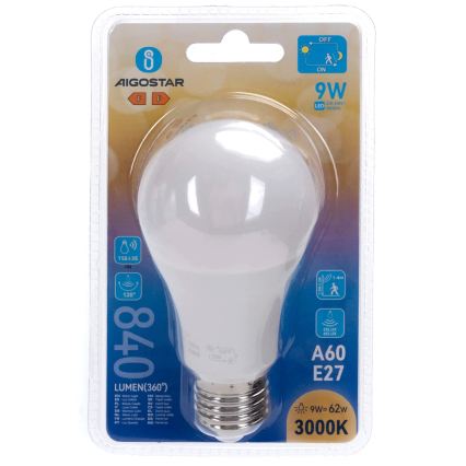 LED-Glühbirne mit Bewegungs- und Dämmerungssensor A60 E27/9W/230V 3000K - Aigostar
