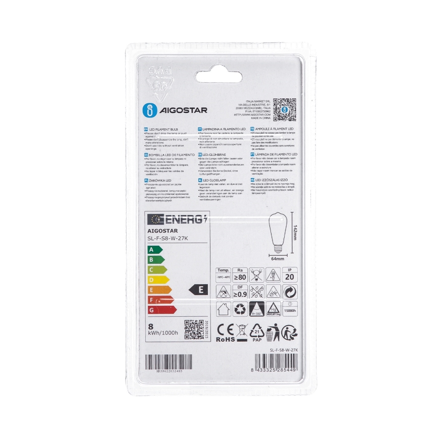 LED-Glühbirne ST64 E27/8W/230V 2700K - Aigostar