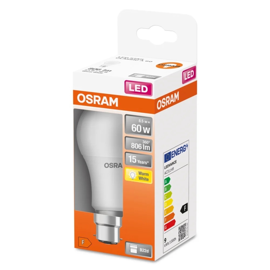 LED-Glühlampe A60 B22d/8,5W/230V 2700K - Osram