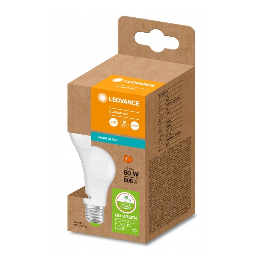 LED Glühlampe aus recyceltem Kunststoff A60 E27/8,5W/230V 4000K - Ledvance