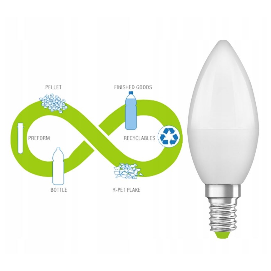 LED-Glühlampe aus recyceltem Kunststoff B40 E14/4,9W/230V 2700K - Ledvance