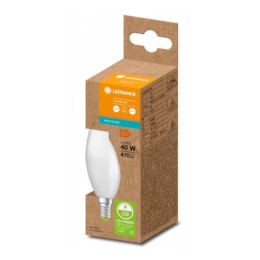 LED-Glühlampe aus recyceltem Kunststoff B40 E14/4,9W/230V 4000K - Ledvance