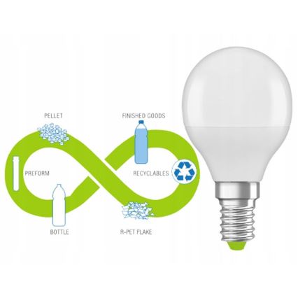 LED-Glühlampe aus recyceltem Kunststoff P45 E14/4,9W/230V 4000K - Ledvance