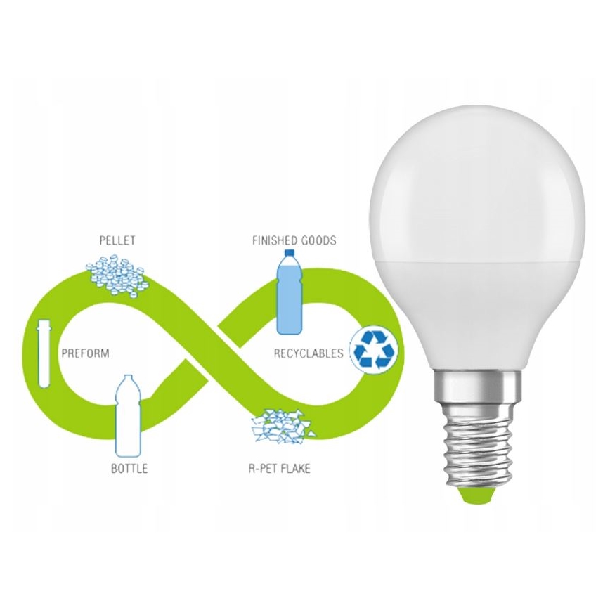 LED-Glühlampe aus recyceltem Kunststoff P45 E14/4,9W/230V 4000K - Ledvance
