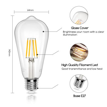 LED-Glühlampe FILAMENT ST64 E27/6W/230V 2700K - Aigostar