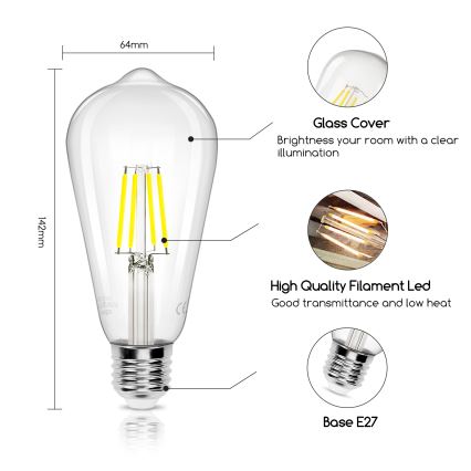 LED-Glühlampe FILAMENT ST64 E27/6W/230V 6500K - Aigostar