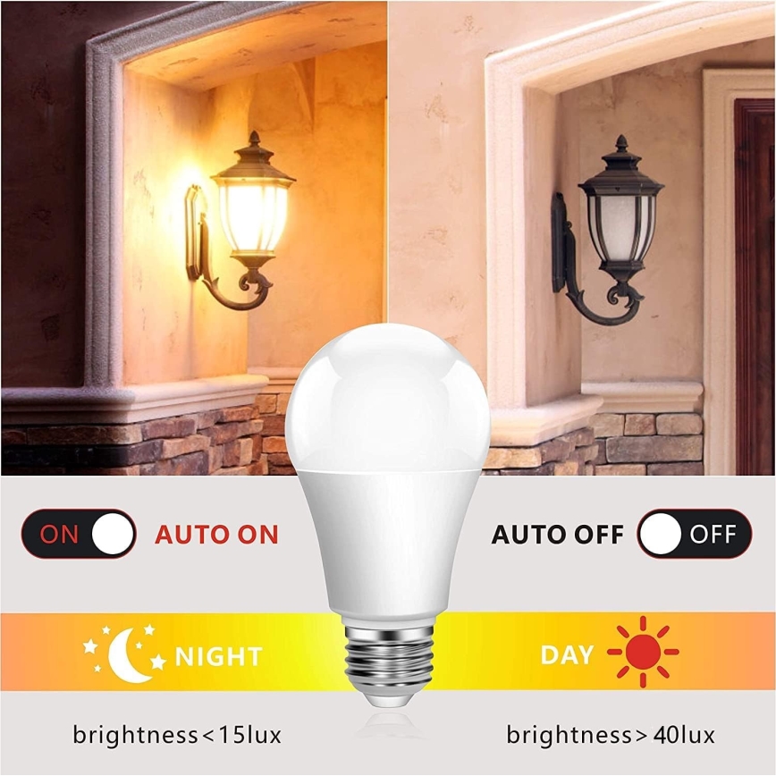 LED-Glühlampe mit Dämmerungssensor ECOLINE A60 E27/12W/230V 3000K -  Brilagi