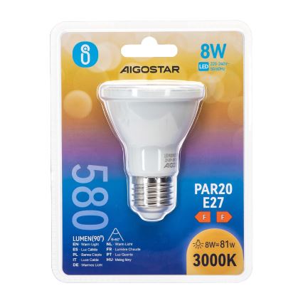 LED-Glühlampe PAR20 E27/8W/230V 3000K - Aigostar