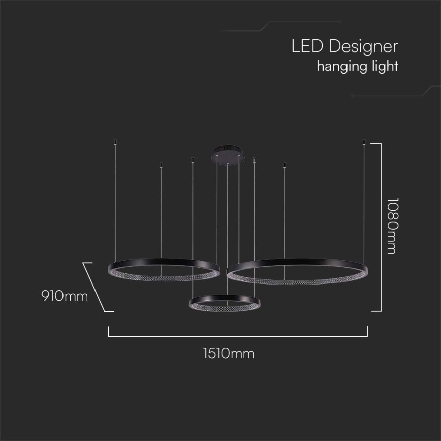 LED-Hängeleuchte an Schnur 3xLED/19W/230V 4000K schwarz