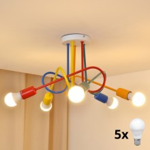 LED-Hängeleuchte an Schnur für Kinder OXFORD 5xE27/60W/230V