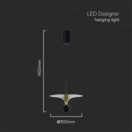 LED-Hängeleuchte an Schnur LED/9W/230V 4000K schwarz/golden