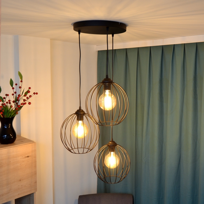 LED-Hängeleuchte an Schnur MERCURE 3xE27/15W/230V ø 50 cm schwarz