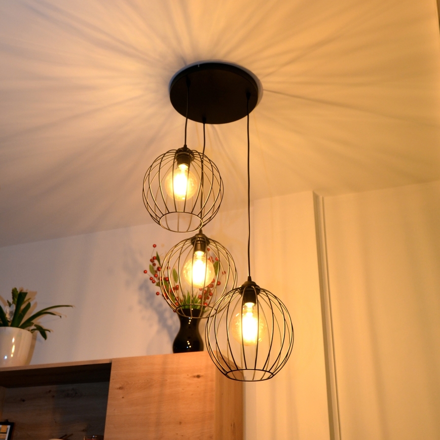 LED-Hängeleuchte an Schnur MERCURE 3xE27/15W/230V ø 50 cm schwarz